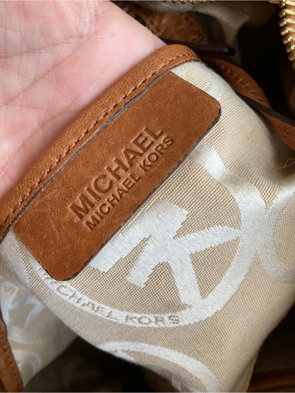 Michael Kors Brown Leather Hand Bag with Gold Hardware